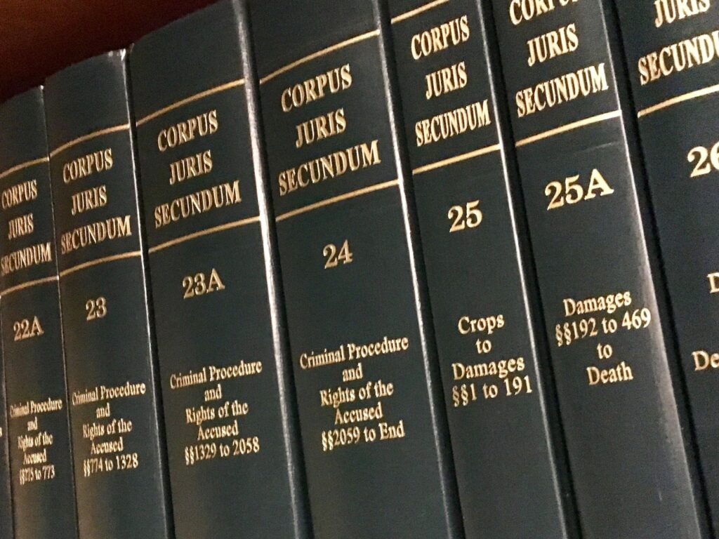 Close up of a wall of books in a lawyer's office